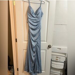 Ladivine By Cinderella Divine light blue silky long maxi dress Size 6 Formal